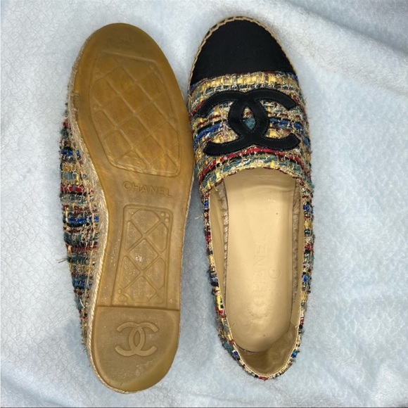 CHANEL Espadrilles Tweed Canvas Metallic Flats Size EU 40 - Picture 4 of 6
